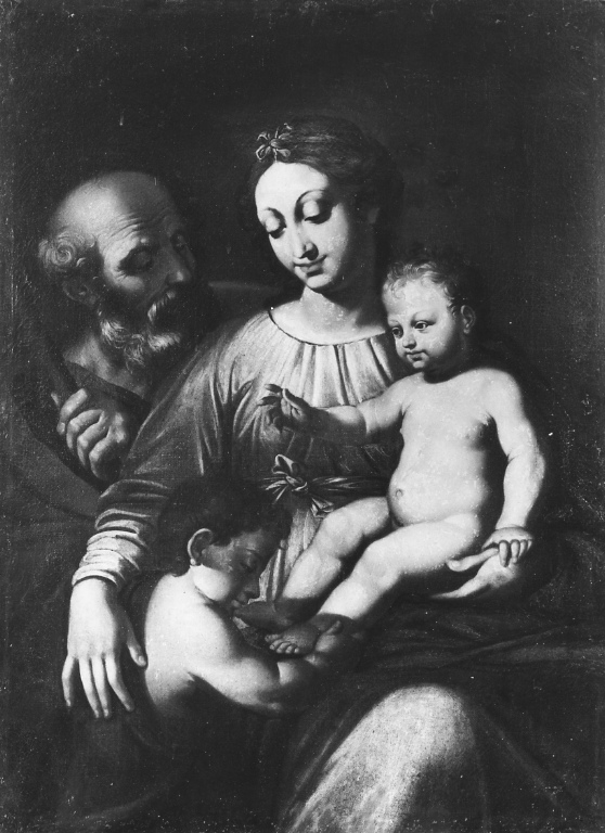 Sacra Famiglia con San Giovanni Battista bambino (dipinto) - ambito laziale (fine sec. XVI)
