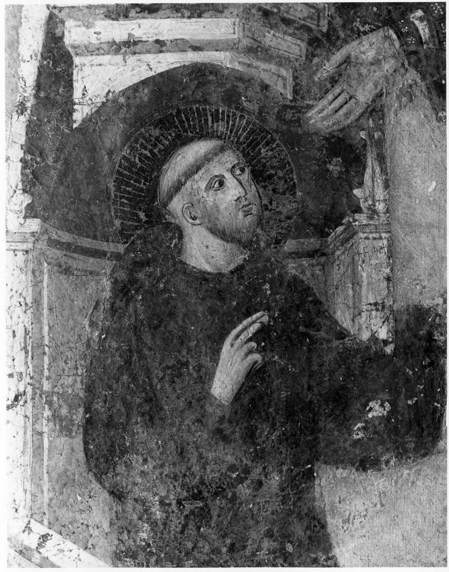 San Benedetto a fianco della bolla di Innocenzo III (dipinto, frammento) - ambito laziale (sec. XIII)