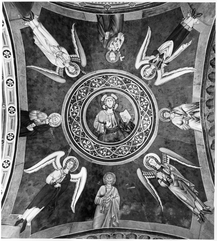 Cristo benedicente tra Santi (soffitto dipinto) - ambito romano (seconda metà sec. XIII)