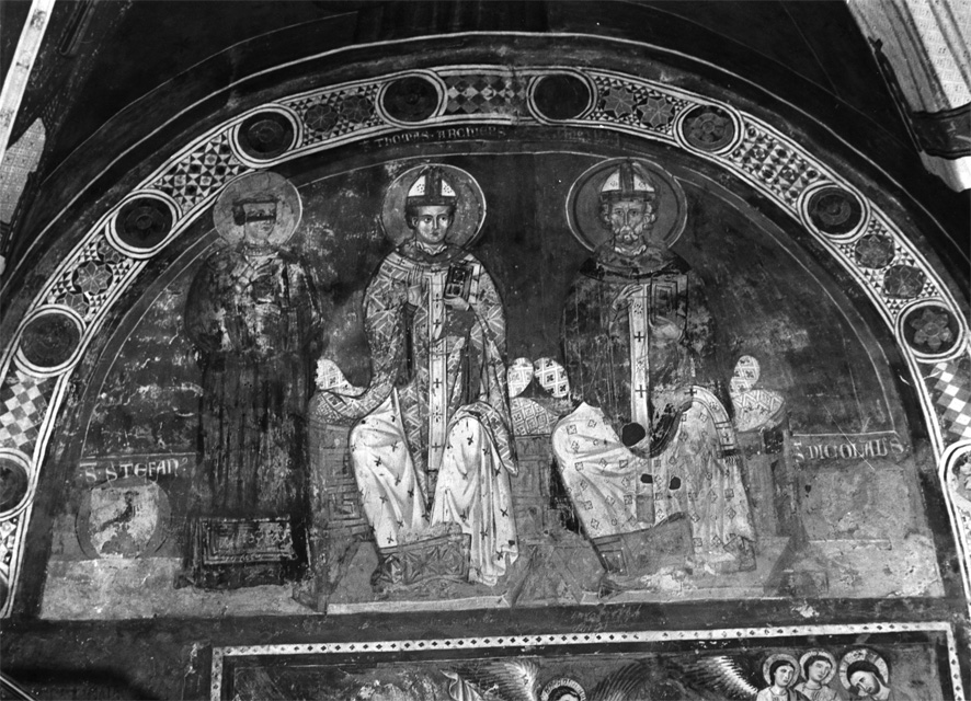 Lunetta dei Tre Santi, tre santi (dipinto) di Maestro del Busto di Innocenzo III (seconda metà sec. XIII)