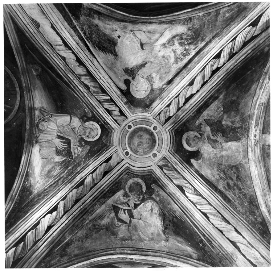 quattro evangelisti (soffitto dipinto) - ambito umbro-marchigiano (prima metà sec. XV)