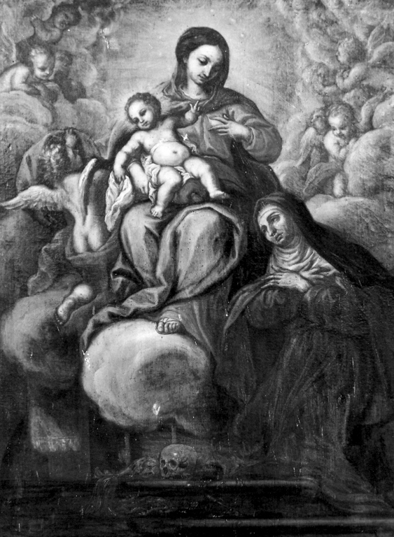 Madonna con Bambino in gloria con santa benedettina (dipinto) - ambito laziale (sec. XVII)