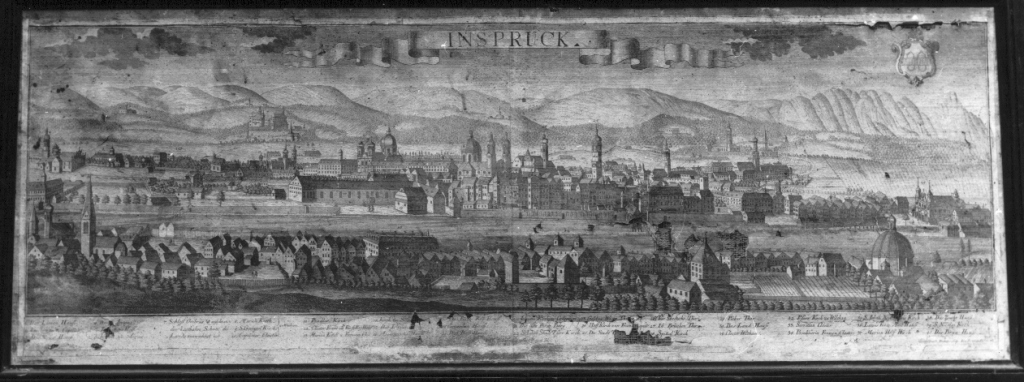 Inspruck, veduta di Innsbruck (stampa) di Probst Johann Balthasar (metà sec. XVIII)