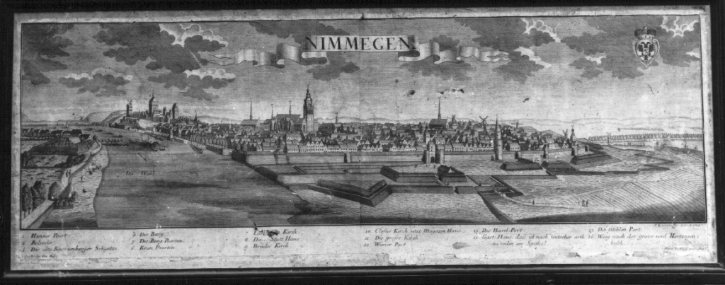 Nimmegen, veduta di Nijmegen (stampa) di Weimer F. P (metà sec. XVIII)