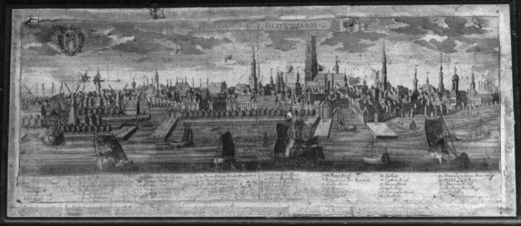 Roterdam, veduta di Rotterdam (stampa) di Hoffner Johan Cristoph (metà sec. XVIII)