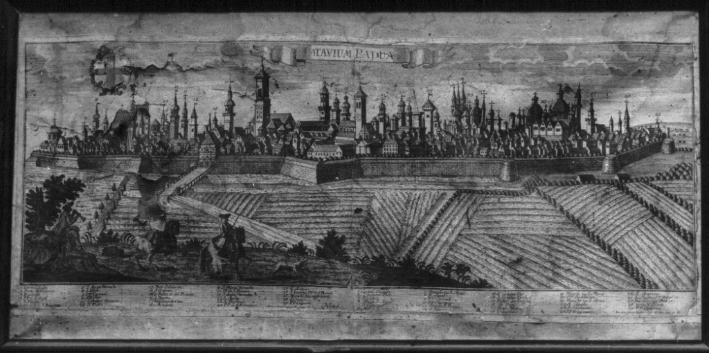 Patavium Padua, veduta di Padova (stampa) di Hoffner Johan Cristoph (metà sec. XVIII)