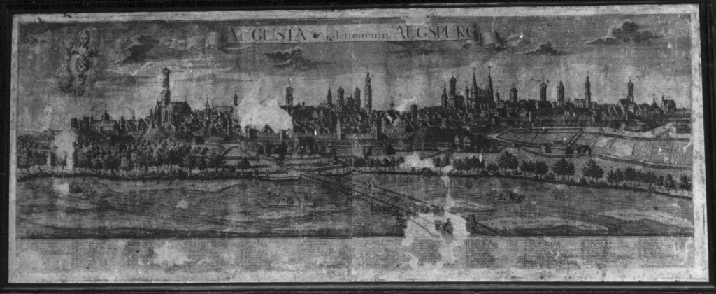 Augusta Vindelicorum. Augsburg, veduta di Augsburg (stampa) di Probst Johann Balthasar (metà sec. XVIII)