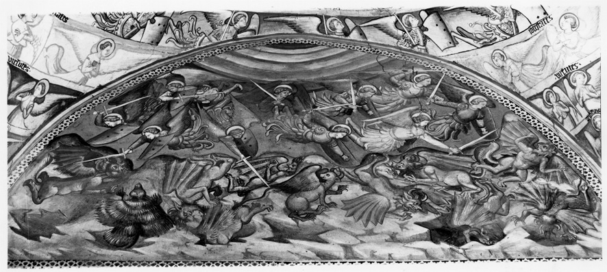 San Michele Arcangelo scaccia gli angeli ribelli dal Paradiso (dipinto) - ambito umbro (sec. XV)