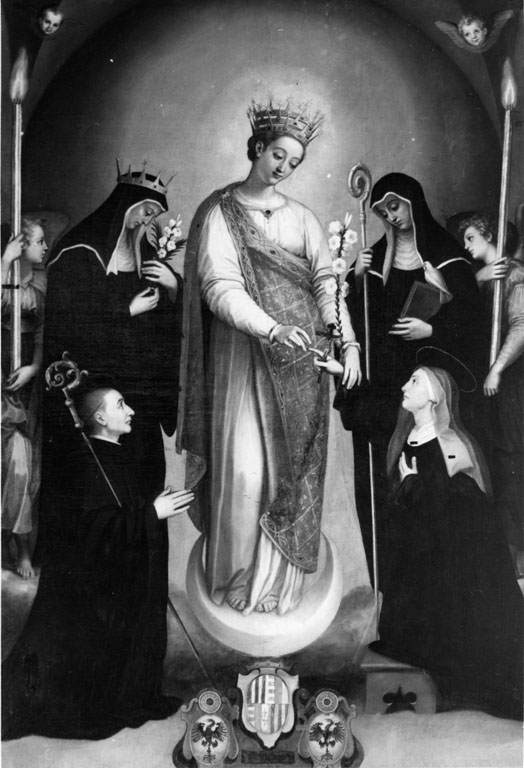 Madonna Immacolata con Santa Chelidonia e santi benedettini (pala d'altare) di Pulzone Scipione (attribuito) (sec. XVI)