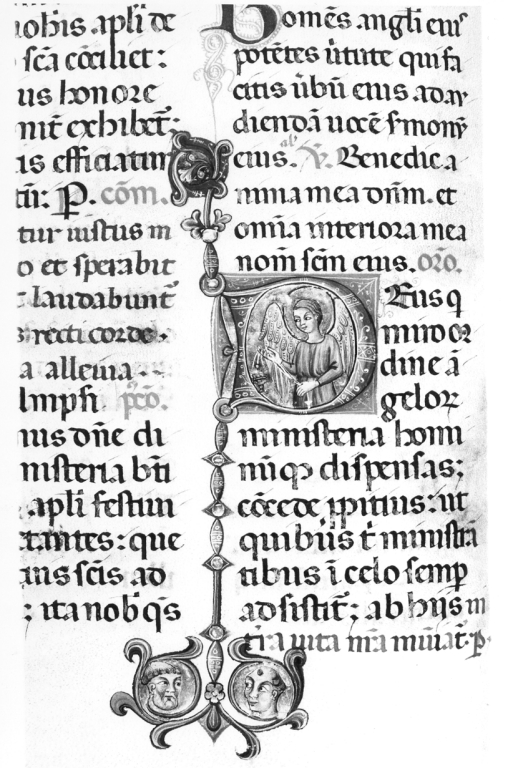 Angelo e decori (miniatura, serie) - ambito laziale (sec. XIV)