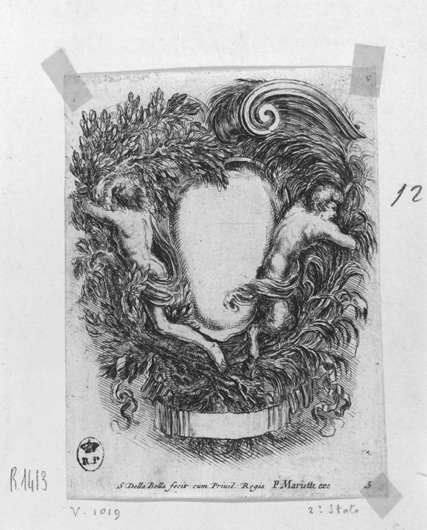 cartiglio (stampa smarginata, serie) di Della Bella Stefano (sec. XVII)