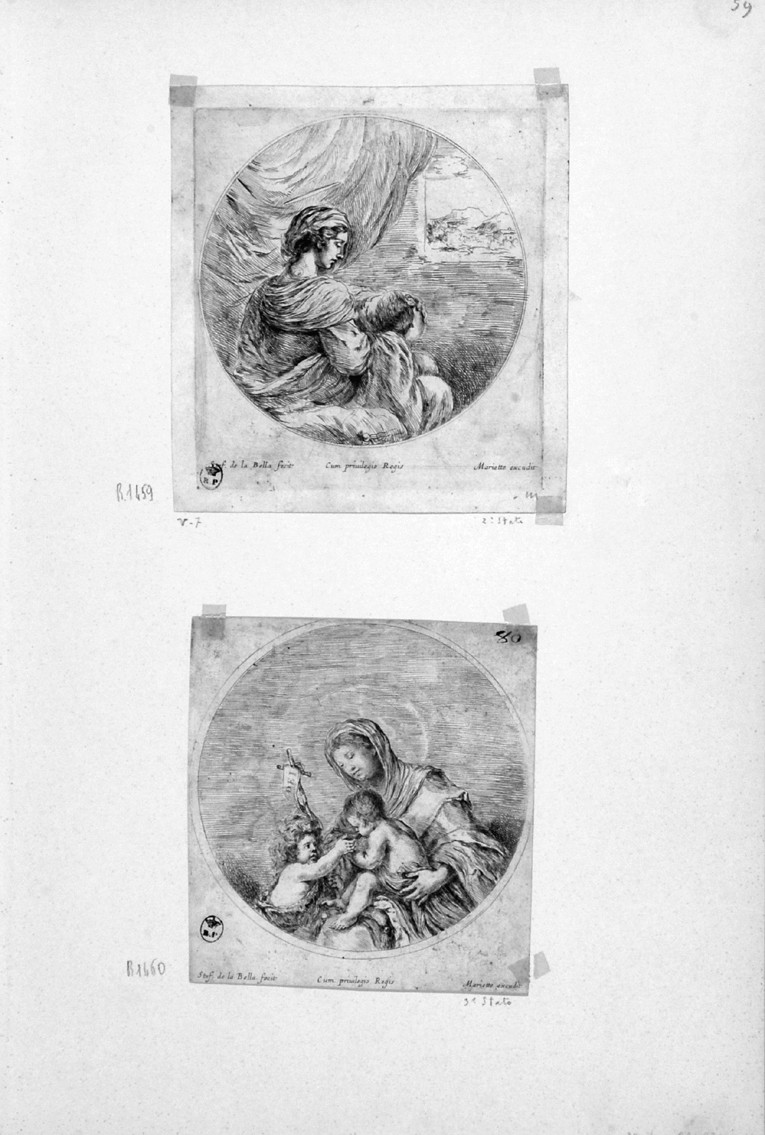 Madonna con Bambino e San Giovannino (stampa) di Della Bella Stefano (sec. XVII)