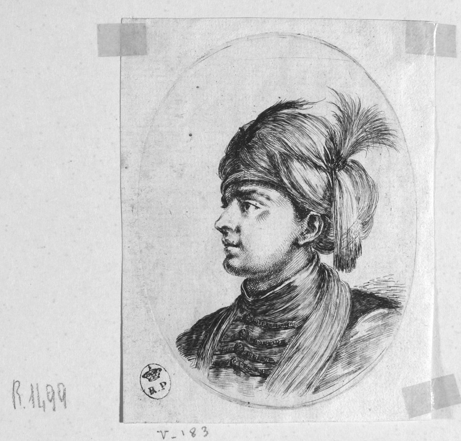 testa maschile con turbante (stampa, serie) di Della Bella Stefano (sec. XVII)