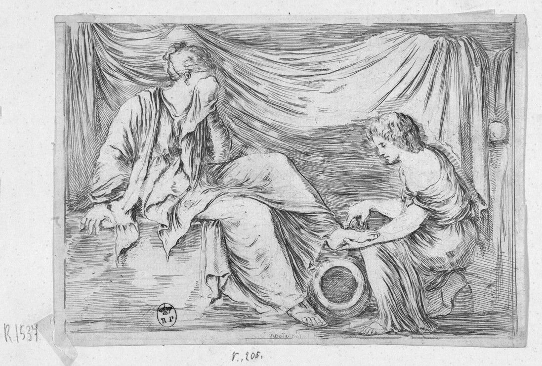 toletta di giovane donna (stampa) di Della Bella Stefano (sec. XVII)