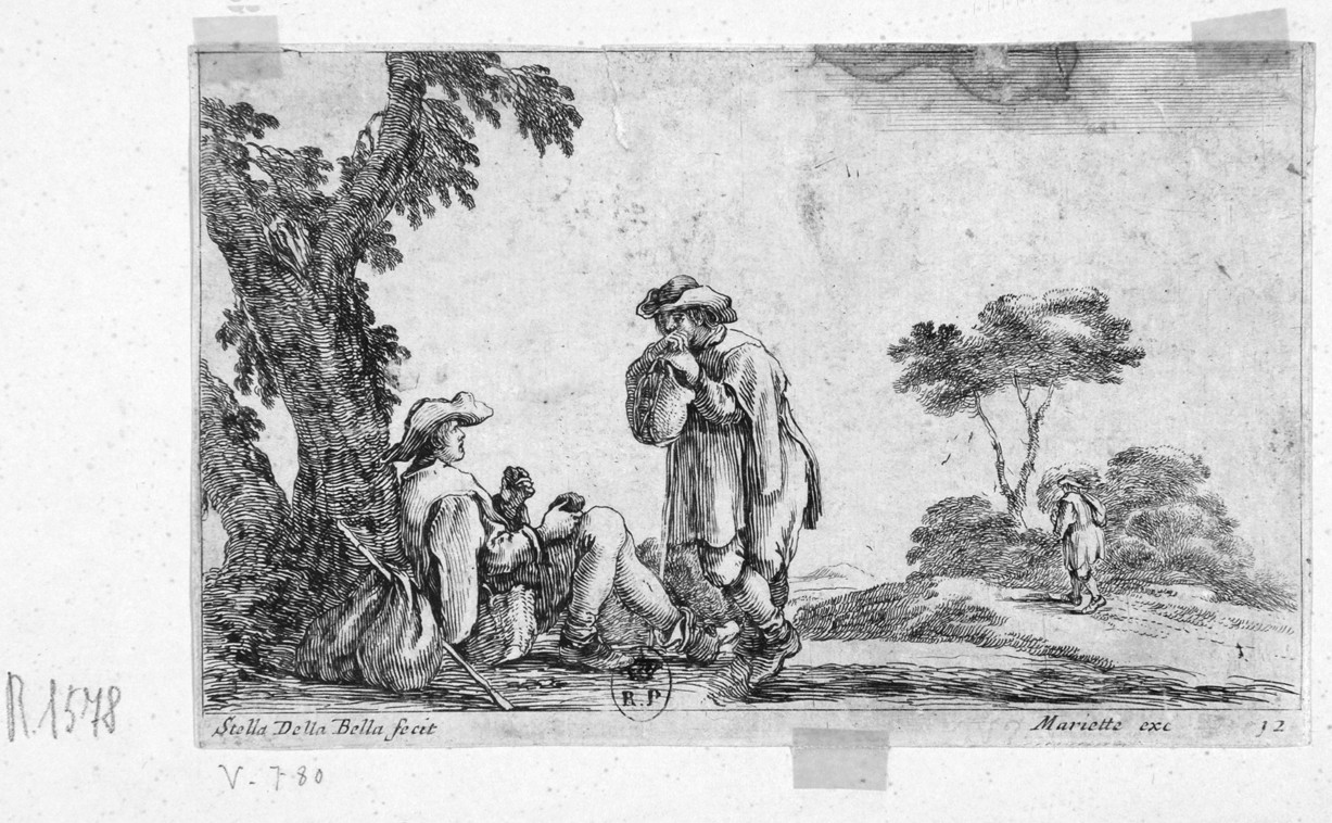 viandanti in riposo (stampa, serie) di Della Bella Stefano (sec. XVII)