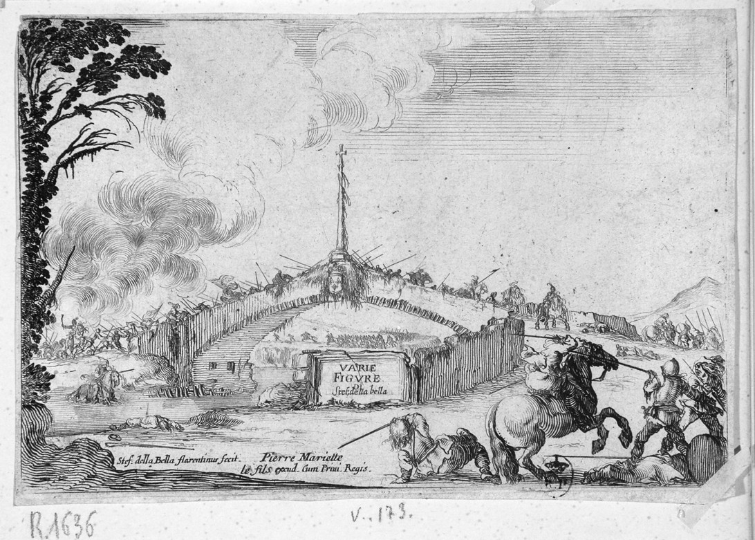 frontespizio con battaglia (stampa smarginata, serie) di Della Bella Stefano (sec. XVII)