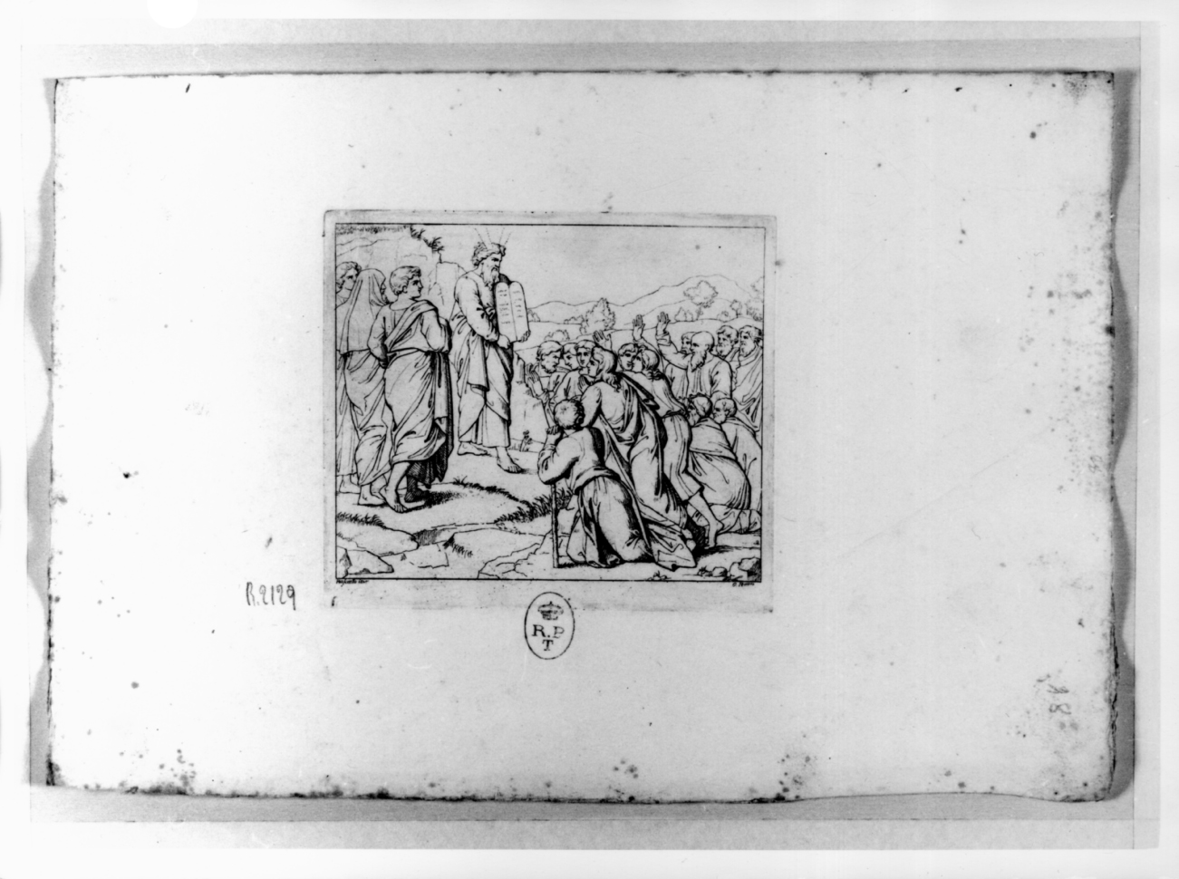 Mosè con le tavole della legge (stampa, serie) di Ferrero Giovanni Francesco, Sanzio Raffaello (sec. XIX)