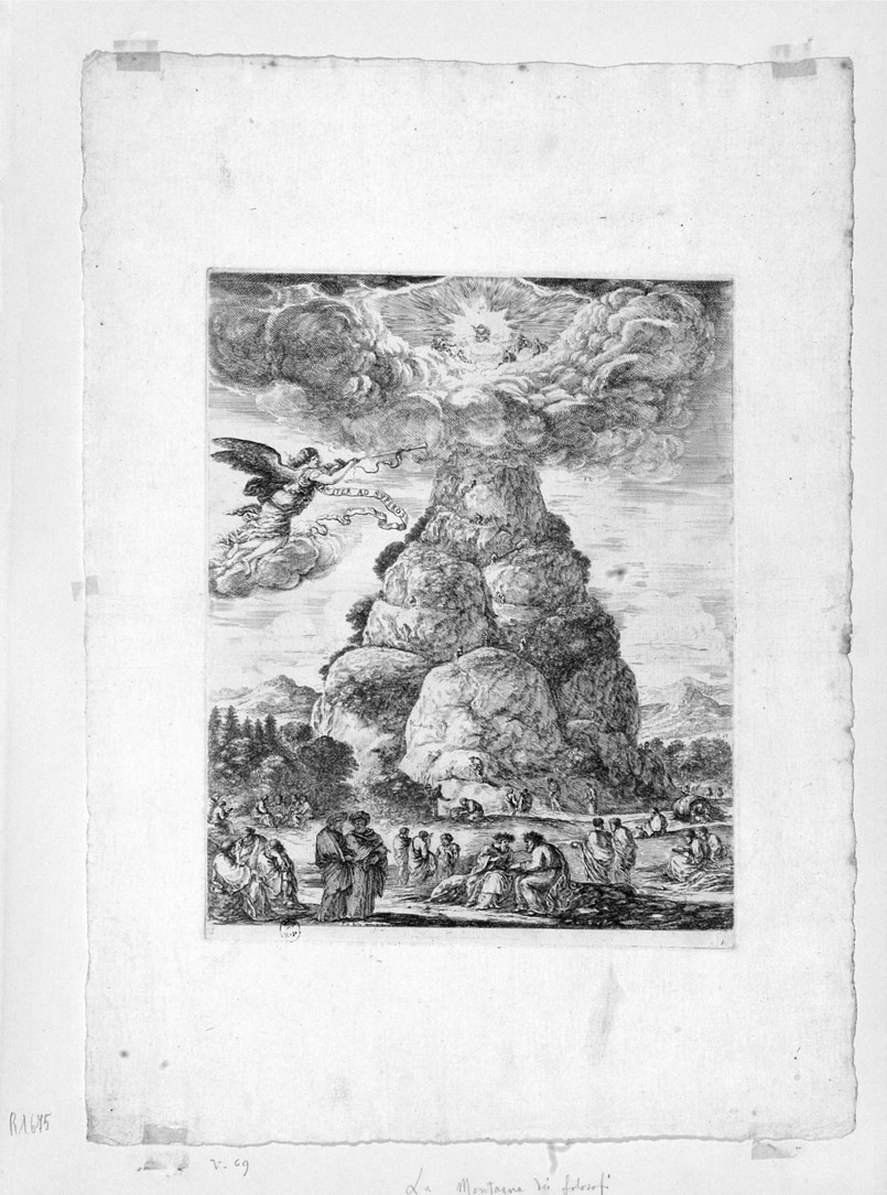 montagna dei filosofi o il Parnaso (stampa) di Della Bella Stefano (sec. XVII)