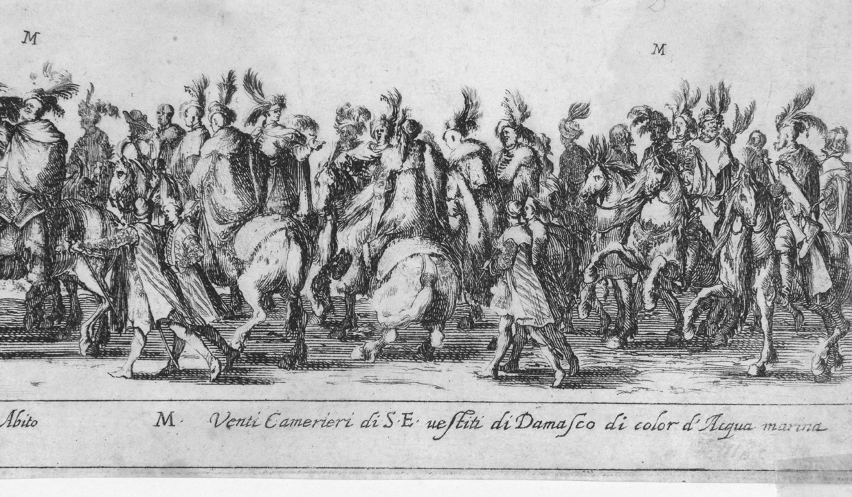 corteo di cavalieri polacchi (stampa smarginata, serie) di Della Bella Stefano (sec. XVII)