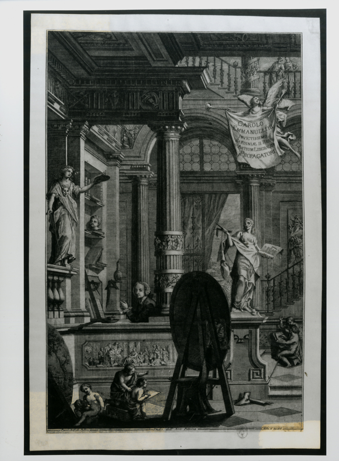Studio dell'arte pittoria, allegoria della Pittura (stampa smarginata) di Pellery de Francesco Antonio (sec. XVII)