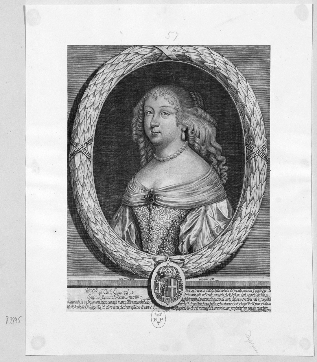 ritratto di Maria Giovanna Battista di Savoia (stampa smarginata) di Antonio de Piene (sec. XVII)