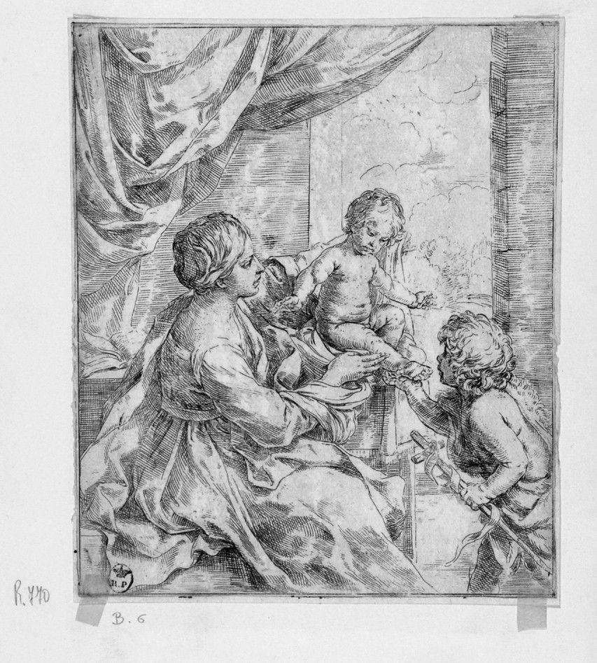 Madonna con Bambino e San Giovannino (stampa smarginata) di Reni Guido (prima metà sec. XVII)