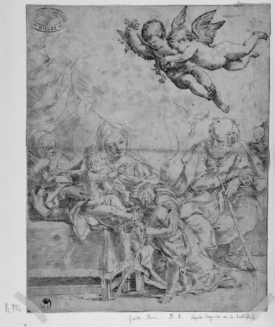 Sacra Famiglia con Sant'Anna e San Giovannino (stampa smarginata) di Reni Guido, Reni Guido (attribuito) (fine/ inizio sec. XVII)