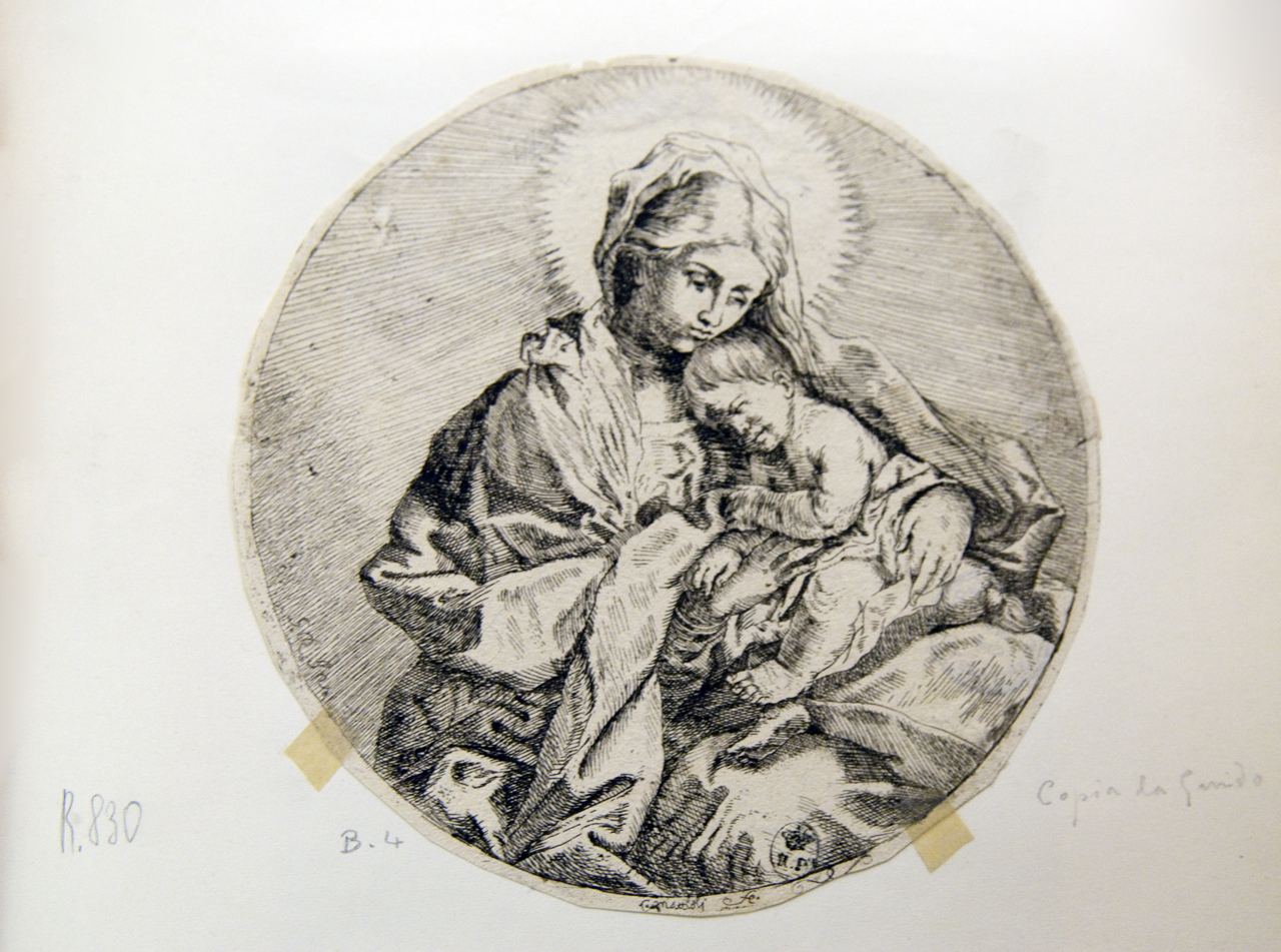 Madonna con Bambino (stampa smarginata) di Reni Guido, Mattioli Lodovico (prima metà sec. XVII)