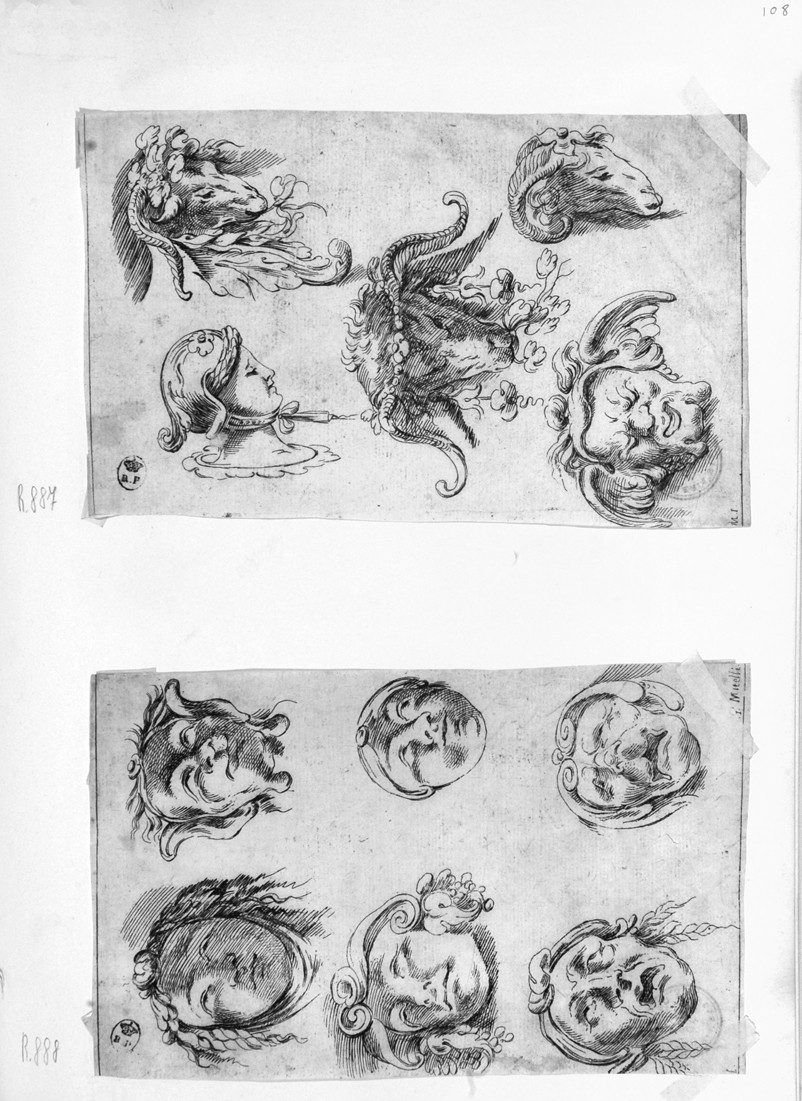 mascheroni (stampa smarginata/ tagliata, serie) di Mitelli Giuseppe Maria, Mitelli Agostino (sec. XVII)