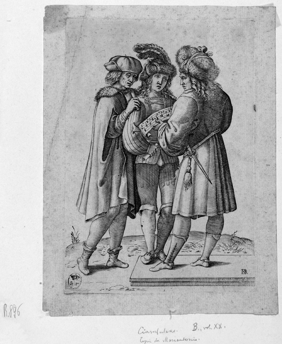 tre musici (stampa) di Ciamberlano Luca, Raimondi Marcantonio (secc. XVI/ XVII)