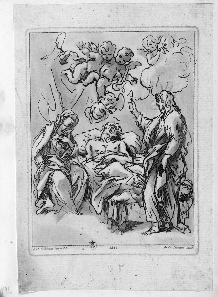 morte di San Giuseppe (stampa, serie) di Gabbiani Anton Domenico, Scacciati Andrea (sec. XVIII)