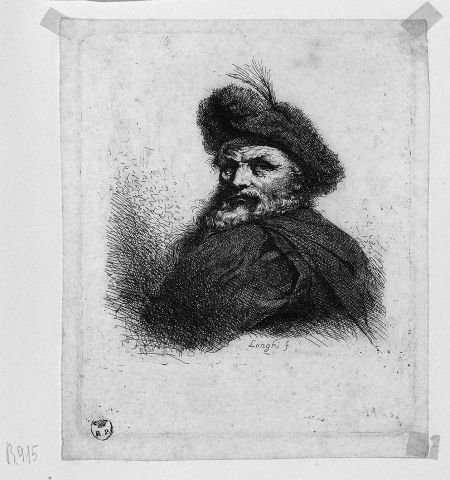 testa di vecchio con cappello (stampa) di Longhi Giuseppe (secc. XVIII/ XIX)