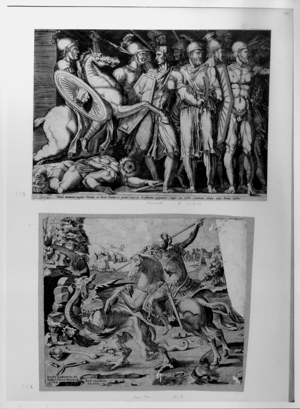 San Giorgio uccide il drago (stampa smarginata/ tagliata) di Vico Enea, Clovio Giulio (sec. XVI)