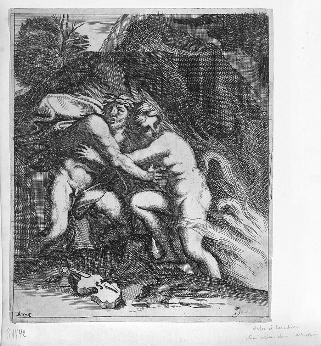 Orfeo ed Euridice (stampa) di Carracci Agostino - ambito Italia centro-settentrionale (primo quarto sec. XVII)