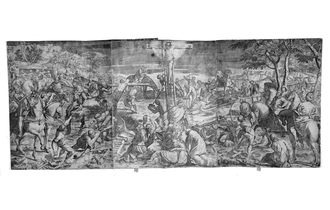 crocifissione di Cristo (stampa smarginata/ tagliata) di Robusti Jacopo detto Tintoretto, Carracci Agostino (sec. XVI)