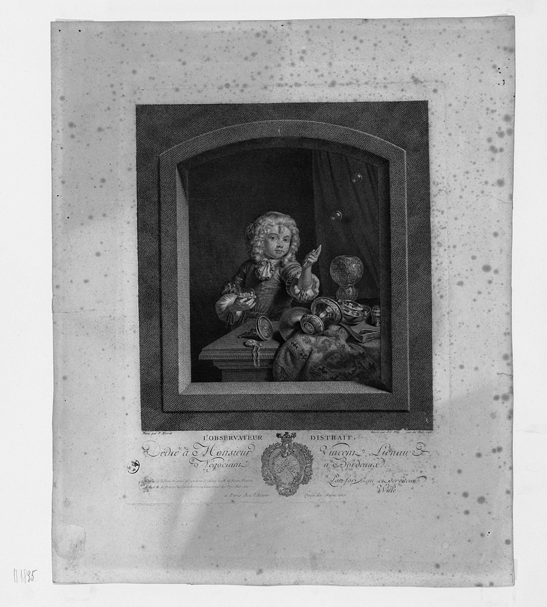 L'osservatore distratto, bambino che fa le bolle (stampa) di Wille Johann Georg, Van Mieris Franz (sec. XVIII)