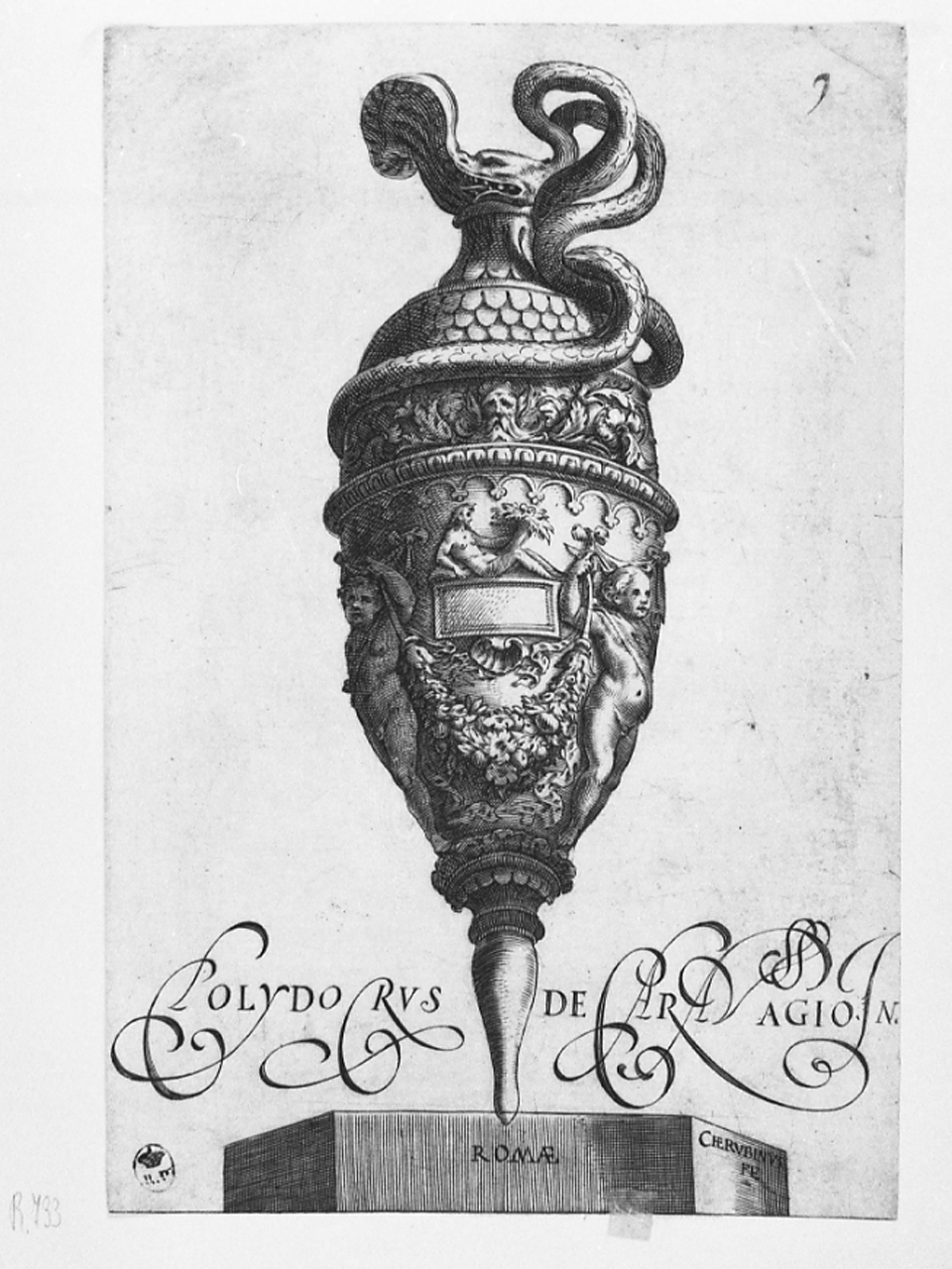 vaso (stampa smarginata) di Caldara Polidoro detto da Caravaggio, Alberti Cherubino (terzo quarto sec. XVI)