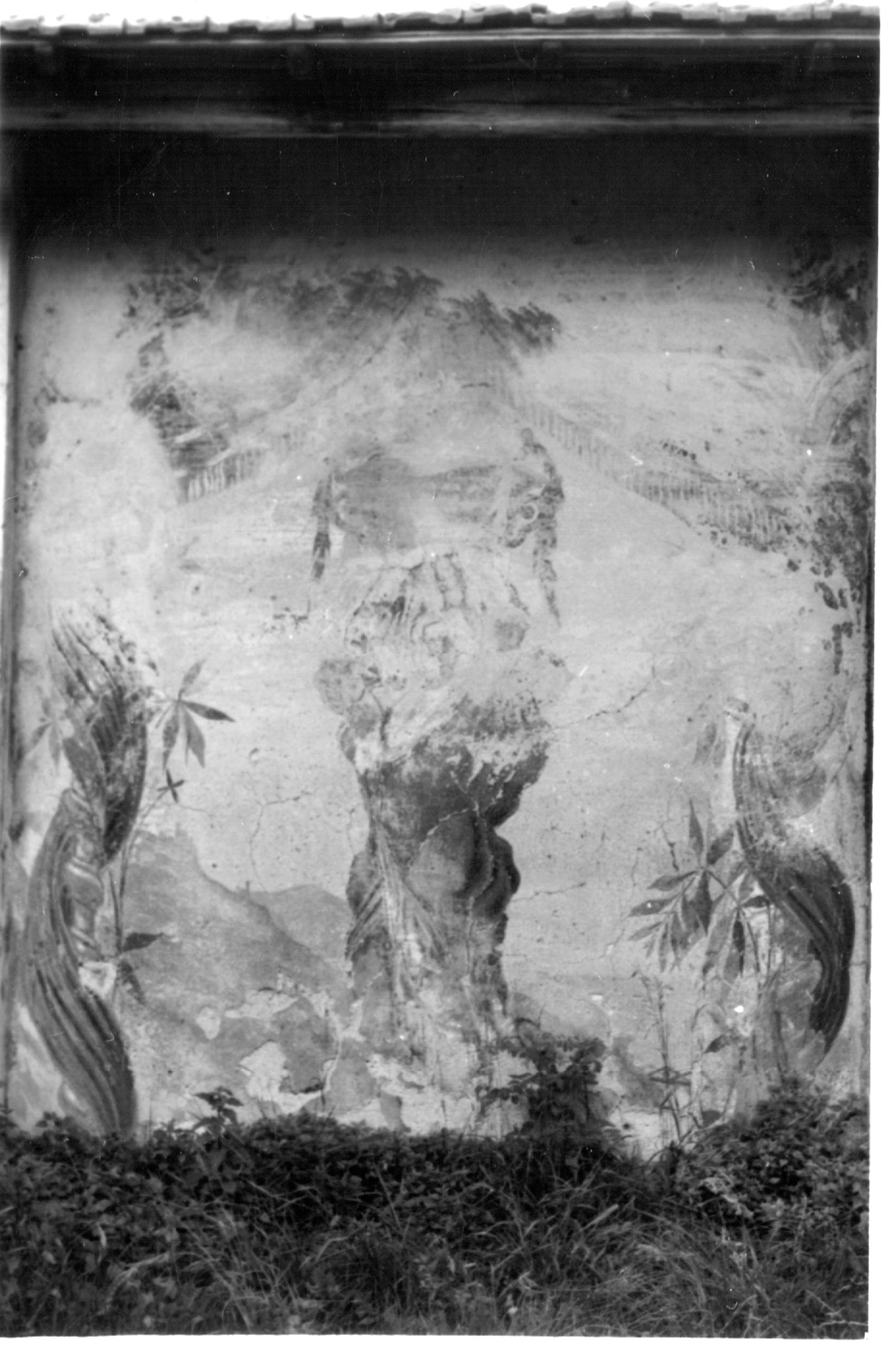 paesaggio e in primo piano colonne attorcigliate e una figura al centro (dipinto murale, opera isolata) - N.R (XIX)