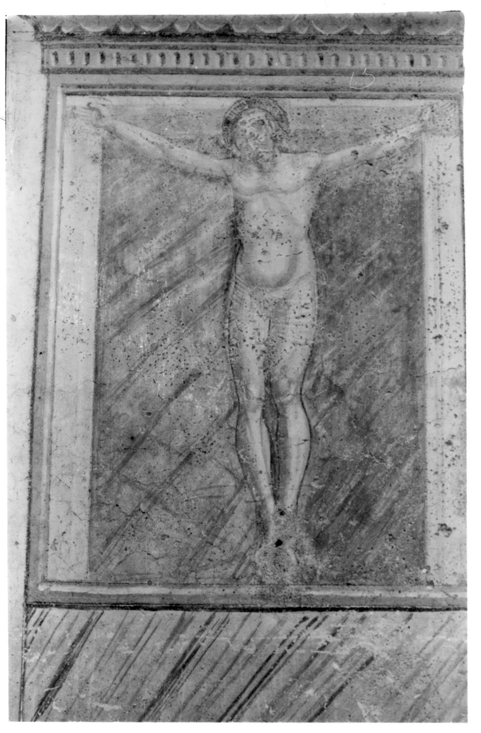 Cristo crocifisso (dipinto, complesso decorativo) di Giovanni da Marone (attribuito) (seconda metà sec. XV)
