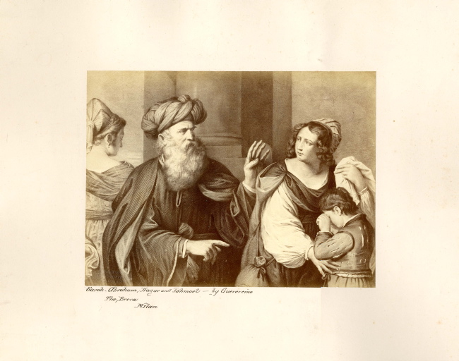 Abramo ripudia Agar e Ismaele (positivo) di Pompeo Pozzi (fine XIX)