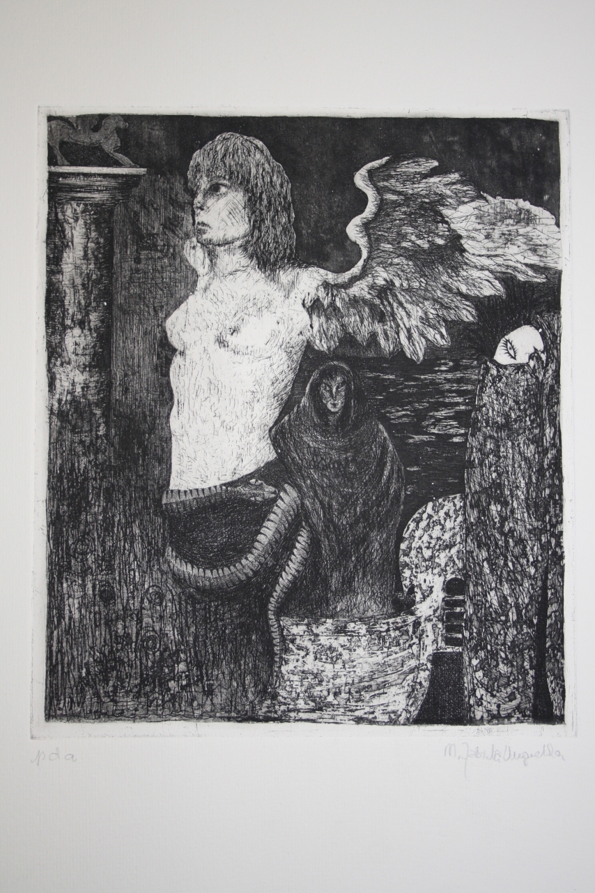 figura alata/ figure/ animali (stampa) di Ungredda Maria Fabiola (sec. XX)