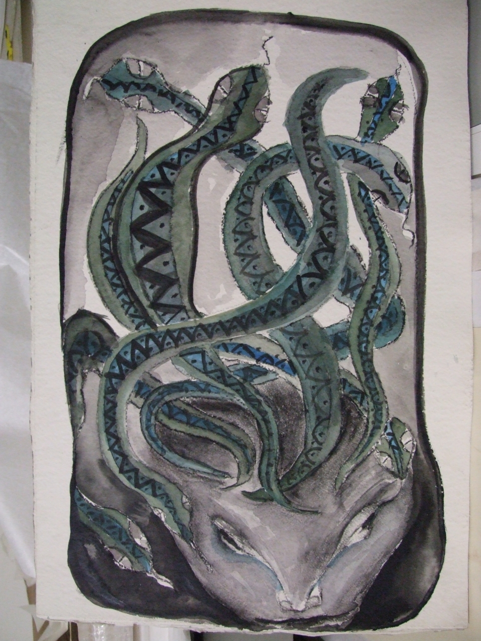 Testa di medusa, testa di animale (disegno) di Ungredda Maria Fabiola (sec. XX)