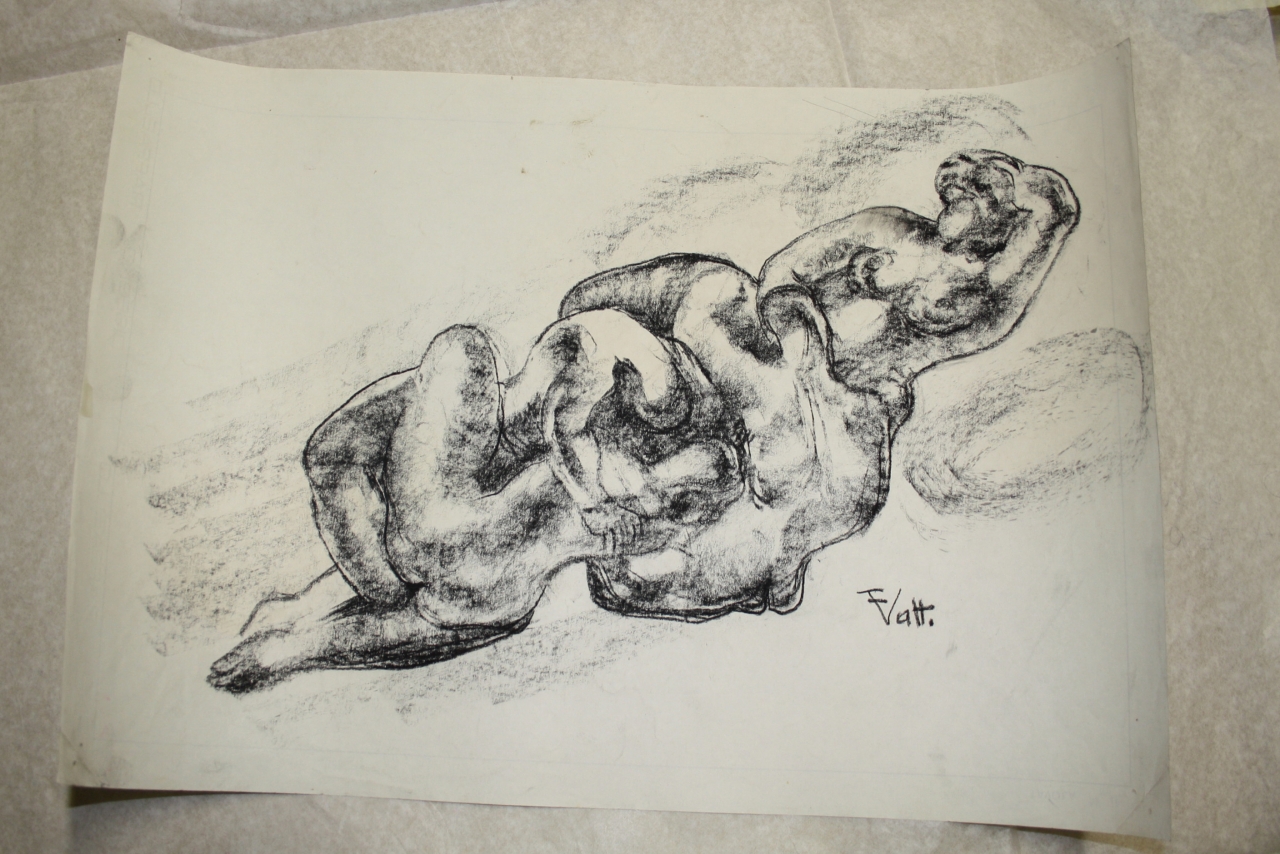 figura femminile nuda/ figura maschile nuda (disegno) di Vatteroni Felice (sec. XX)