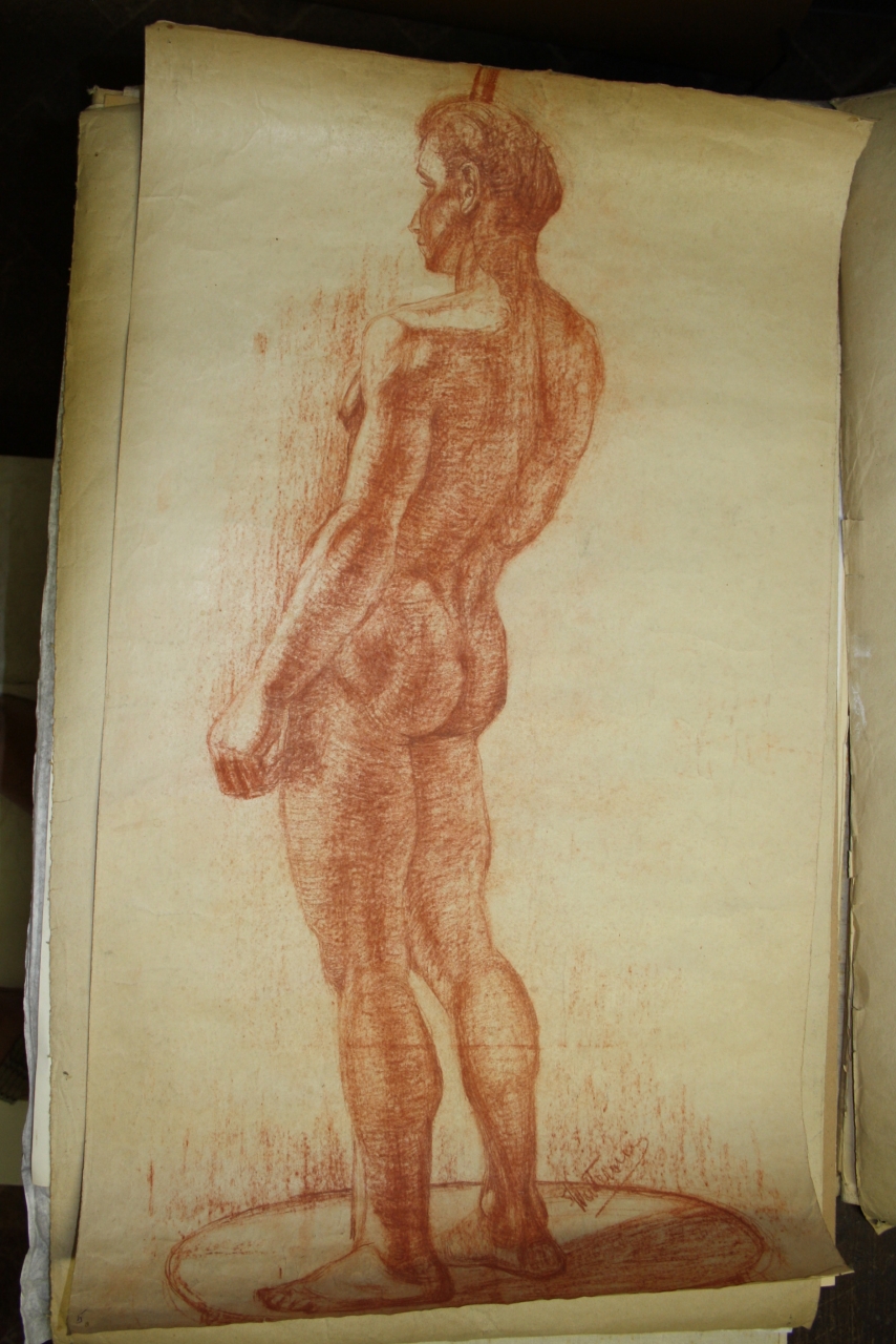 figura maschile nuda (disegno) di Vatteroni Felice (sec. XX)