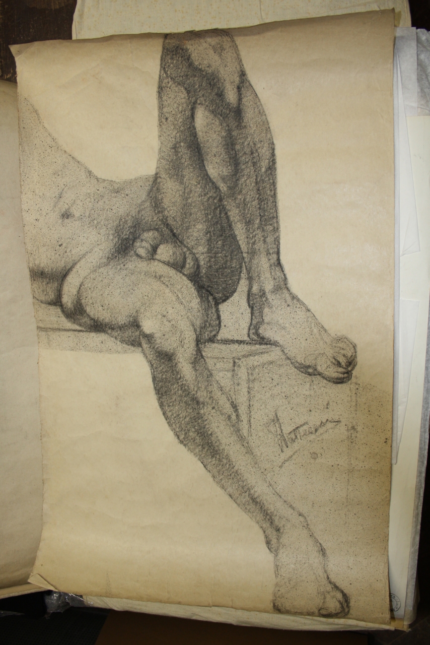 figura maschile nuda (disegno) di Vatteroni Felice (sec. XX)