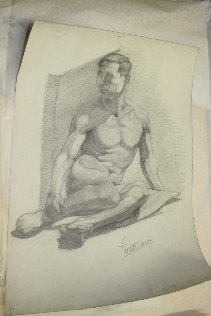figura maschile nuda (disegno) di Vatteroni Felice (sec. XX)