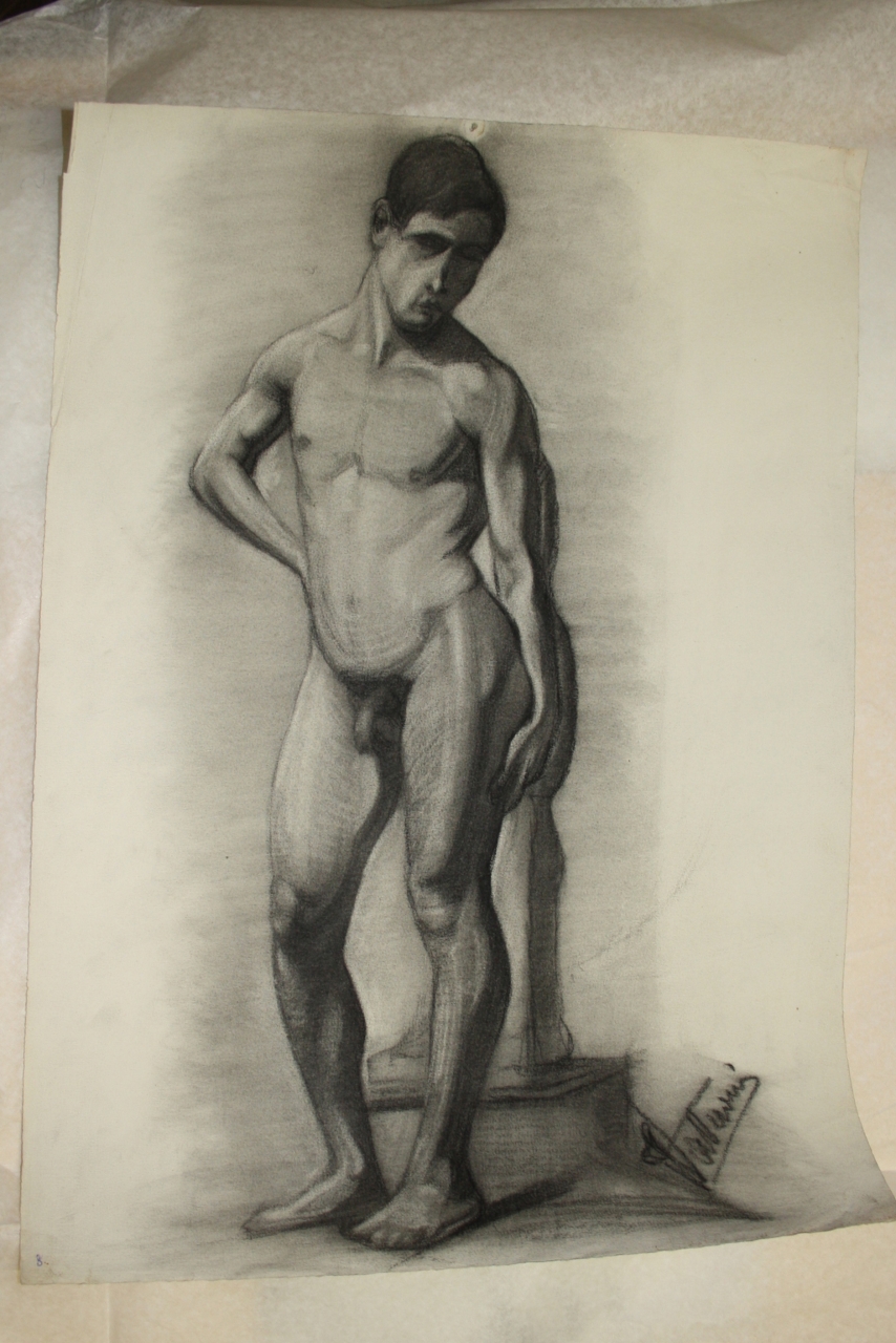figura maschile nuda (disegno) di Vatteroni Felice (sec. XX)