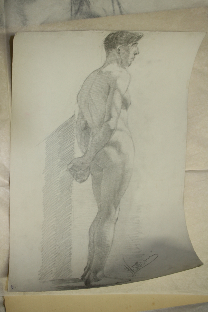figura maschile nuda (disegno) di Vatteroni Felice (sec. XX)