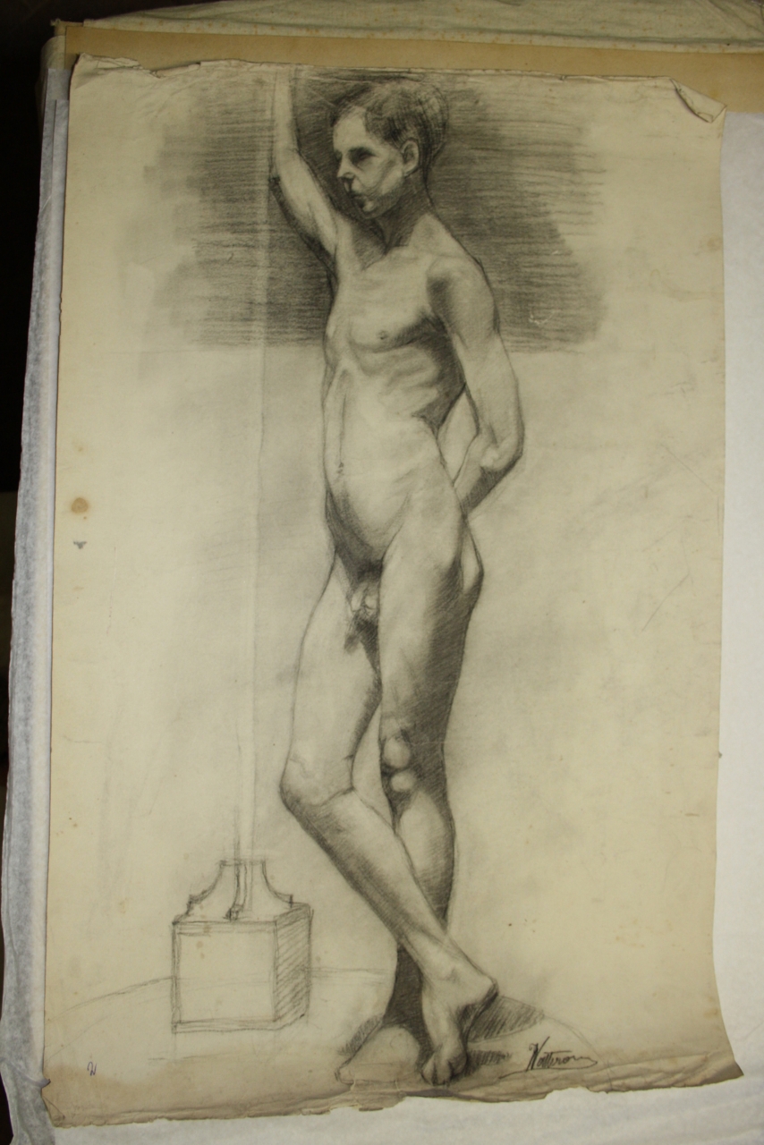 figura maschile nuda (disegno) di Vatteroni Felice (sec. XX)