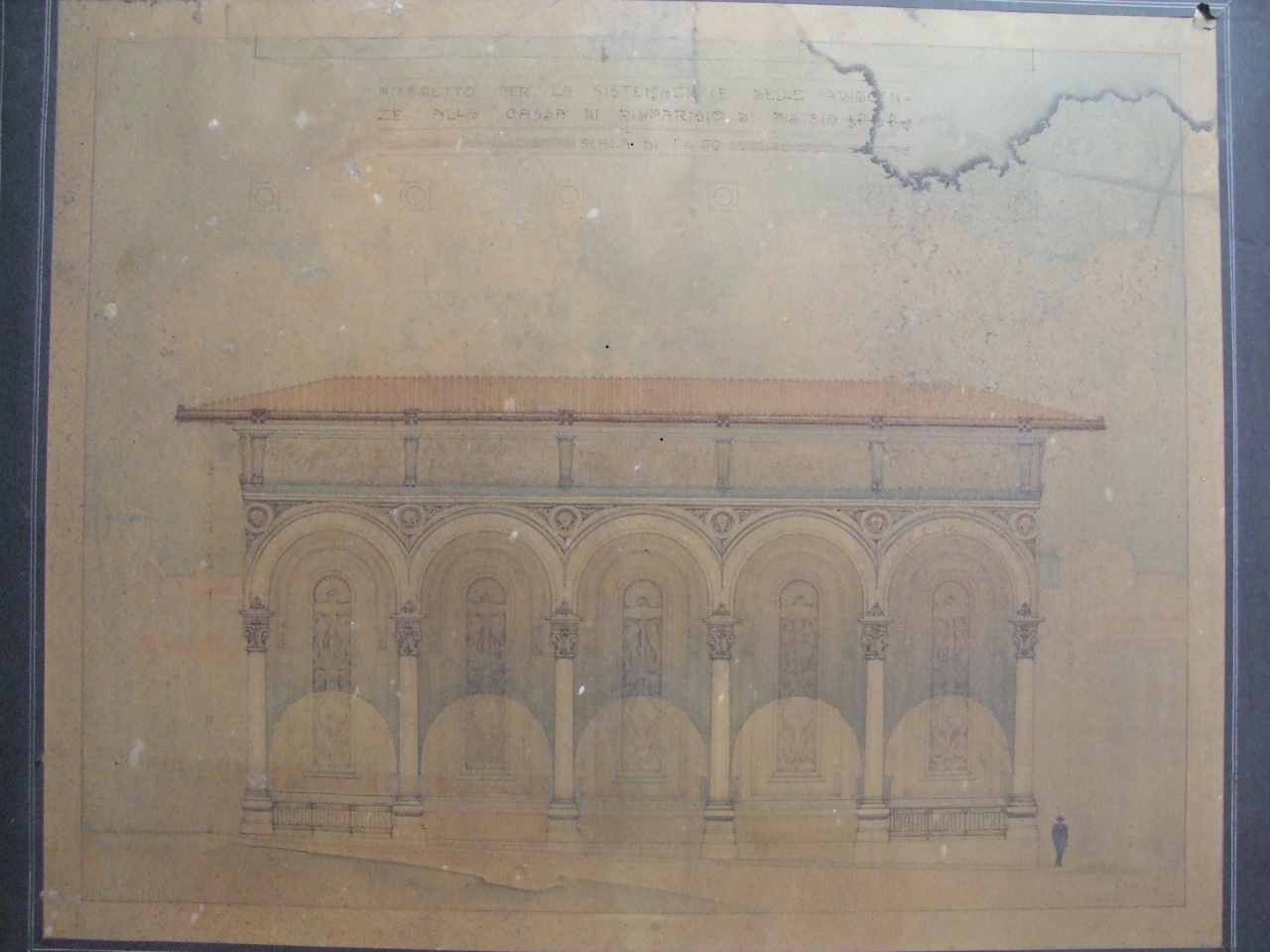 Progetto di sistemazione delle adiacenze della Cassa di Risparmio di Pistoia, architettura (disegno) di Brizzi Raffaello (sec. XX)
